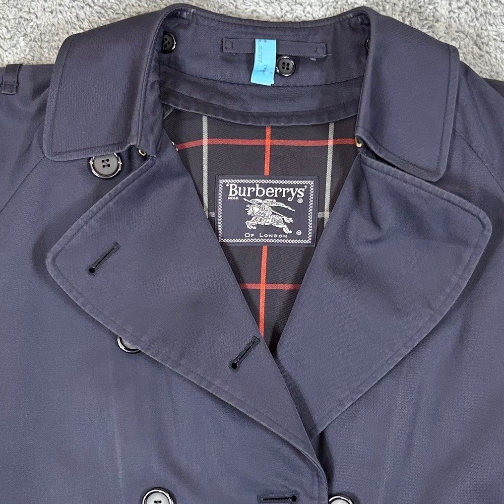 Burberrys of London Navy Double Breasted Trench Coat House Check 10 Petite